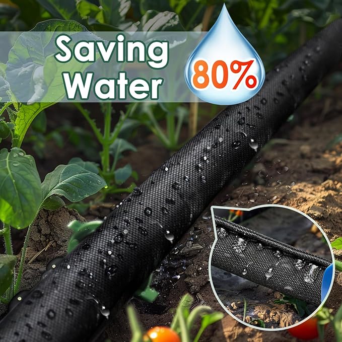 IPOW 50ft + 50ft IPOW Heavy Duty Double Layer Design Saves 80% Water Leak Proof Soaker Hose, Drip Watering Hose for Garden, Lawn, Flower Bed, Vegetable Field (50 FT x 2Pack)