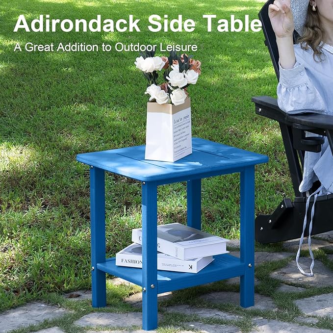 Outdoor Side Table - 2-Tier Storage All Weather Outdoor End Table for Patio - HDPE Morden Easy Maintenance Adirondack Side Table for Pool Porch Balcony Garden Lawn Backyard Outside Indoor