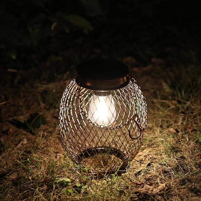 Solar Lanterns Outdoor Waterproof,Collasis Vintage Hanging Solar Lights Outdoor IP65 Waterproof Decorative Lanterns Lighting for Yard Garden Patio Pathway Gazebo Decor,Copper,2 Pack