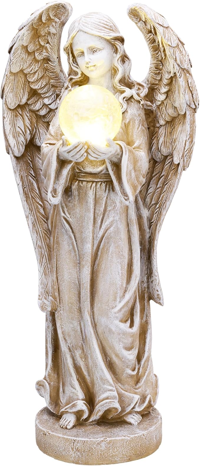 TERESA'S COLLECTIONS Large Angel Garden Statues with Solar Outdoor Light for Outdoor Decor, Fairy Figurine Resin with Wing & Glass Ball for Garden Decor, Yard Decor Lawn Ornament Gifts for Mom, 11"