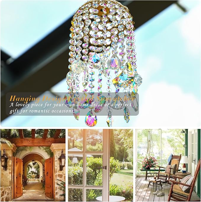 Crystal Chandelier Wind Chimes Suncatcher Pendant, Aurora Light Catcher for Window Indoor Outdoor Ornament, Gift for Mothers Day Christmas Day