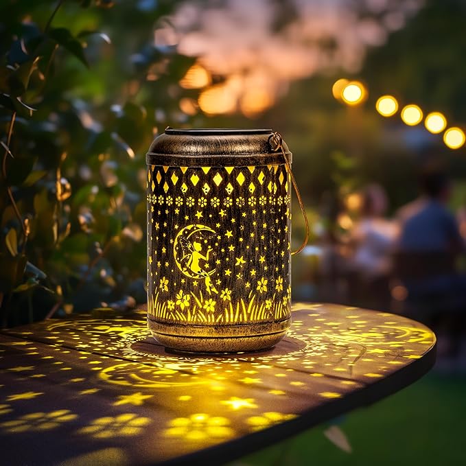Solar Lanterns Outdoor Hanging Waterproof,2Pack Fairy Garden Decor Gifts for Women Mom, Solar Lights Metal Fall Decoration Outside for Yard, Patio,Garden,Backyard,Porch