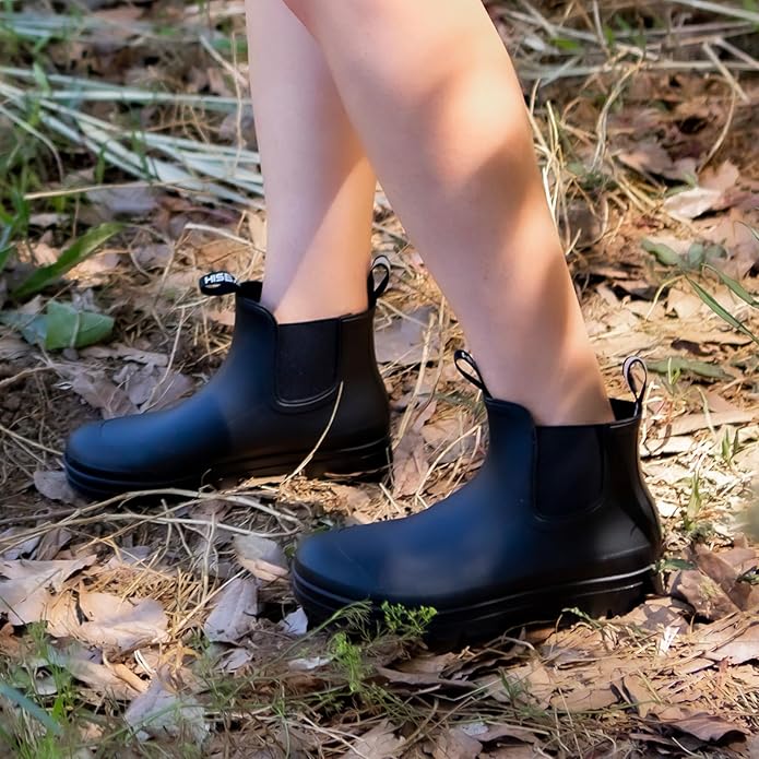 HISEA Women's Short Rain Boots Waterproof Garden Shoes Rubber Chelsea Boots Anti-Slipping Rainboots for Ladies with Comfort Insole Lightweight Stylish Ankle Rain Shoes Outdoor Work Booties