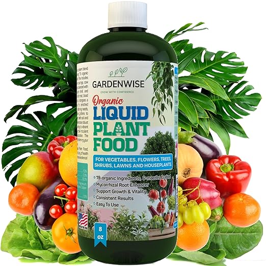 Organic Liquid Plant Food for Indoor Houseplants – All Purpose Fertilizer for Potted Plants, Vegetables, Succulents, Orchids, Roses – Miracle Growth with Mycorrhizae (8 oz)