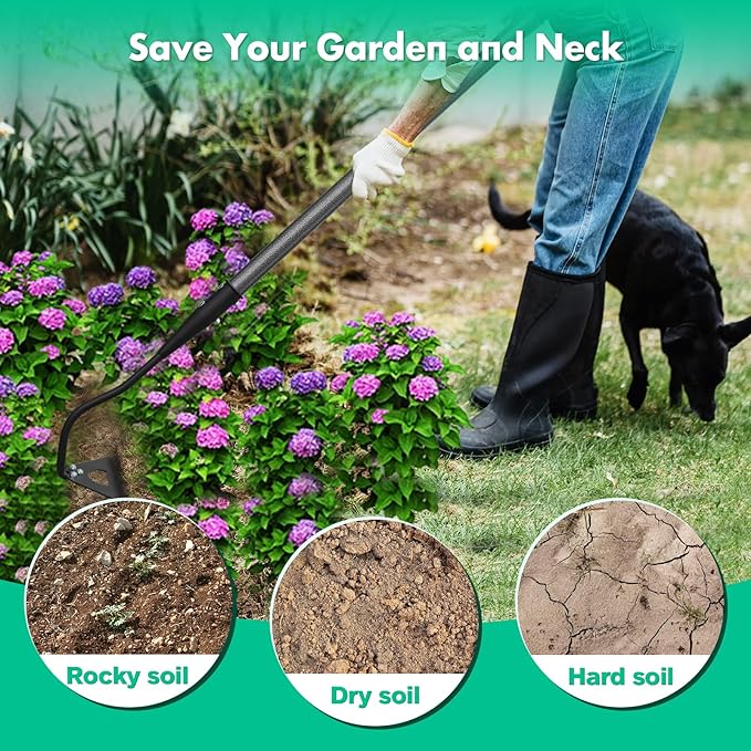 Hardened Hollow Hoe with Long Handle - 85 Inch -Heavy Duty Garden Hoes for Weeding Loosening Soil Digging Planting Ridging, Handy Hoe Garden Tool