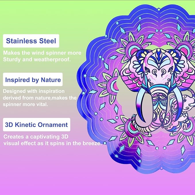 Elephant Wind Spinners 3D Hanging Wind Spinner Elephant Ornament Gifts for Women Mom Grandma,12inch Metal Wind Kinetic Sculpture for Outdoor&Indoor Decor, Yard Art, Garden Decoration