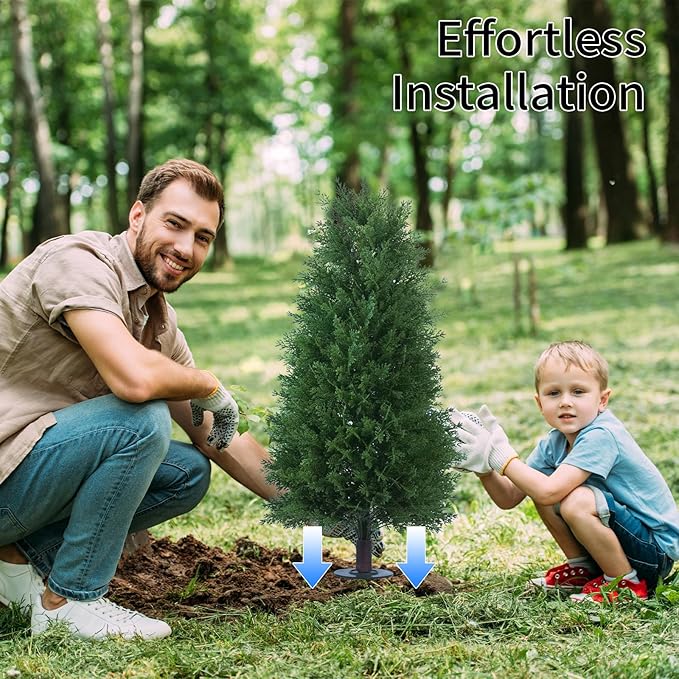 3FT Artificial Cedar Topiary Ball Trees with Ground Spike, 2 Pack UV Resistant Artificial Shrubs, Fake Evergreen Artificial Plant Brush for Indoor Outdoor Front Porch Garden