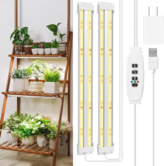 FOXGARDEN Dual-Row LED Grow Lights for Indoor Plants, Full Spectrum 120 LEDs, Grow Light Strip with 4/8/12H Timer, 10 Dimmable Levels & 3 Switch Modes for Growing
