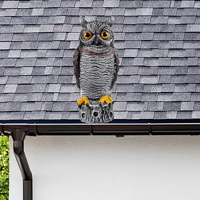 Hausse Fake Owl Decoy Bird Scarecrow Sculpture, 13.6 Inch Plastic Horned Owl Bird Deterrents, Garden Protectors, Nature Enemy Pest Repellent for Outdoor Garden Yard