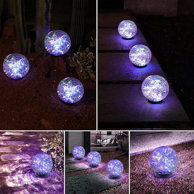 Solar Globe Lights Outdoor Waterproof-Solar Balls-Solar Garden Lights-Solar Orbs for Outside 4 Pack Cracked Glass Ball for Lawn Patio Yard Backyard Decorations, DS-XBQ-1-1-1