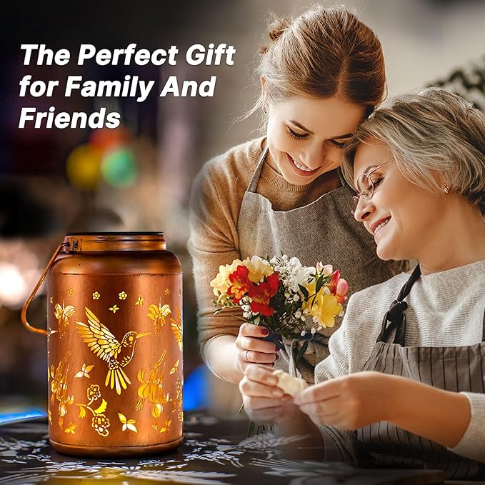 Hummingbird Solar Lanterns Outdoor Waterproof Hanging Solar Lights Metal Decor Lantern LED Light Christmas Decorative for Garden,Patio,Yard,Lawn,Backyard,Front,Porch as Holiday Gifts for Women Mom