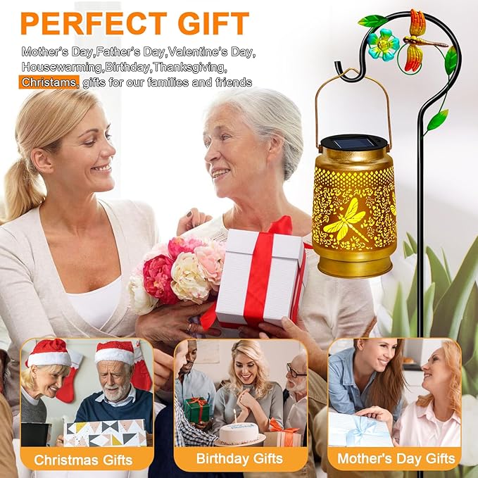 TEDOF Solar Lanterns Outdoor Waterproof,Dragonfly Solar Lights Garden Decor Gifts for Mom Women Grandma Decoration Outside for Yard, Patio,Backyard,Porch