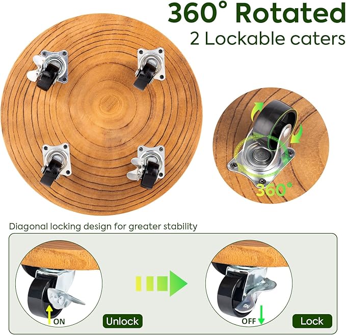 Yangbaga 2Pack 12inches Tree Plant Stand with Wheels,Rolling Plant Caddy with Wheels Heavy Duty- Plant Rollers with Lockable Casters for Outdoor /Indoor/Plant Pot/Flower Pot/Patio