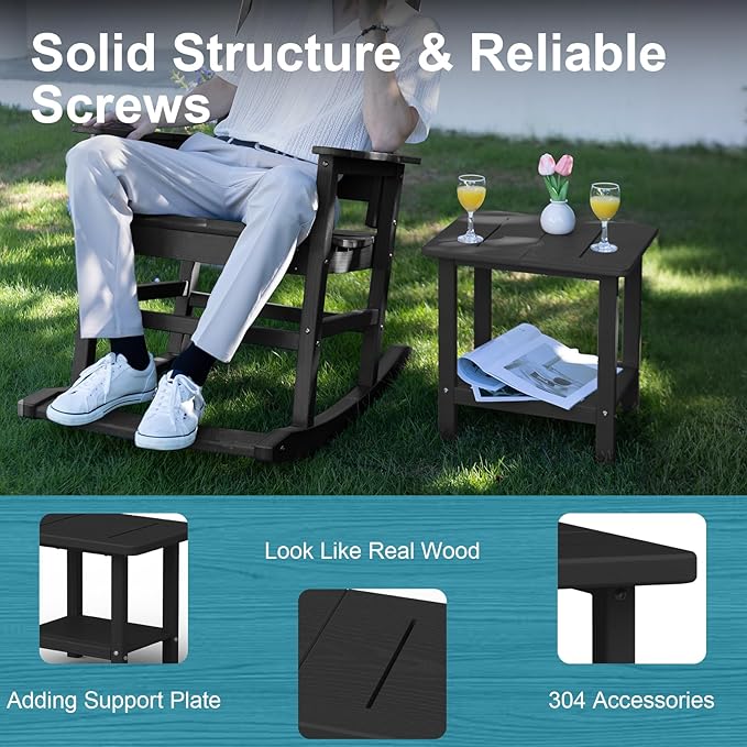 Outdoor Side Table - 2-Tier Storage All Weather Outdoor End Table for Patio - HDPE Morden Easy Maintenance Adirondack Side Table for Pool Porch Balcony Garden Lawn Backyard Outside Indoor