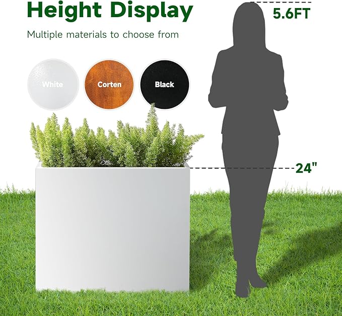 Galvanized Steel Metallic Heavy Planter for Outdoor Plants 24"x10"x24" Metal Planters Spliced Flower Planter with Partitions for Outside,Indoor,Garden (White, 24 * 10 * 24)