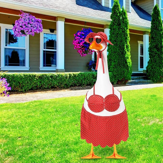 Bikini Goose Outfit Lawn Goose Clothing Porch Goose Outfits Summer Yard Goose Outfits Hawaiian Luau Goose Outfit for 23'' Lawn Goose Outdoor Decoration(Bikini,Red)