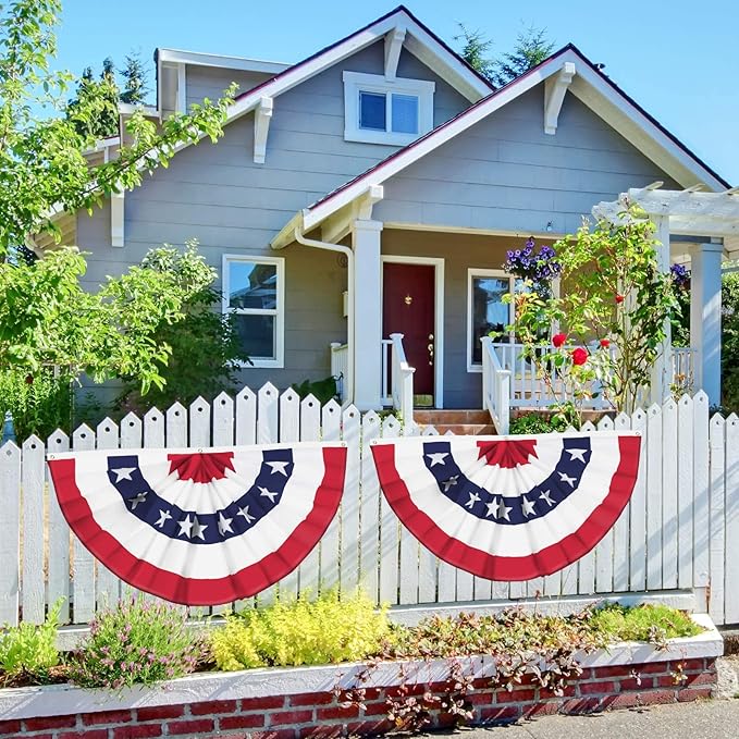 USA Pleated Fan Flag American US Bunting Flag Patriotic Half Fan Banner Flag with Canvas Header and Brass Grommets for 4th of July Memorial Day Indoor Outdoor Decoration (5, 2x4 Feet)