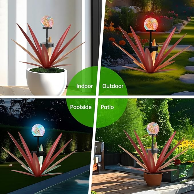 Tequila Rustic Sculpture Metal Yard Decor Hand Painted Metal Agave Garden Statue Red