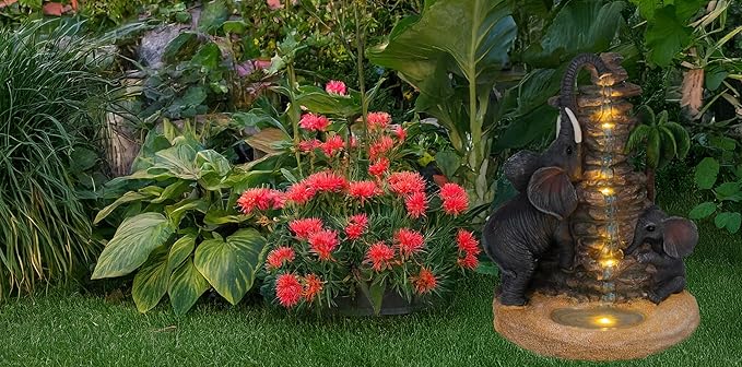 Outdoor Elephant Figurine Lights Animal Solar Garden Statue Decor, Decorative Mothers Day Mom Gifts, Outdoor Decor for Patio