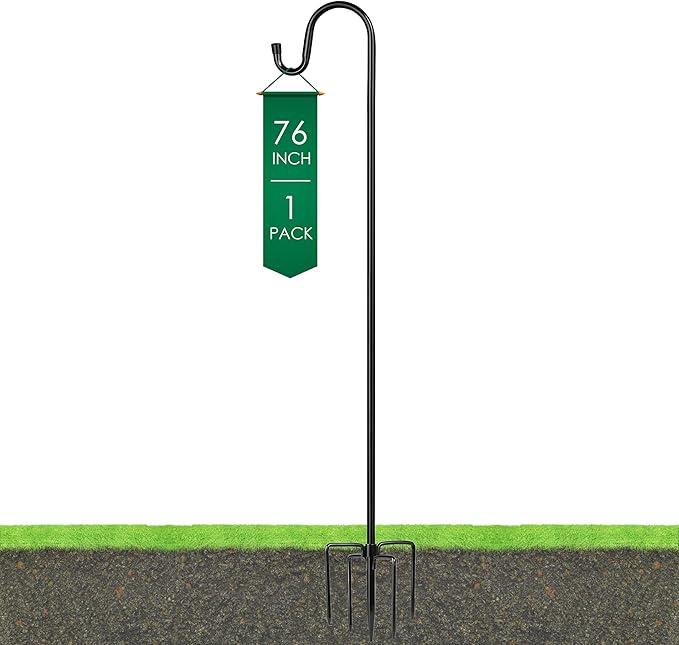 Ottsuls Shepherd Hooks with 5 Prongs Base for Outdoor - 76 Inch Adjustable Bird Feeder Pole for Outside Hanging, Garden, Hummingbird Feeder, Plant Baskets, Solar Light Lanterns, Wedding Decor (1 Pack)