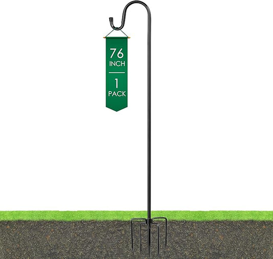 Ottsuls Shepherd Hooks with 5 Prongs Base for Outdoor - 76 Inch Adjustable Bird Feeder Pole for Outside Hanging, Garden, Hummingbird Feeder, Plant Baskets, Solar Light Lanterns, Wedding Decor (1 Pack)