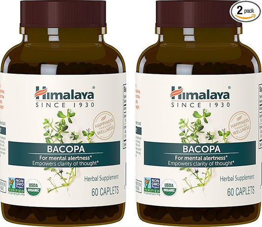 Himalaya Organic Bacopa Monnieri Nootropic Herbal 750 mg, 60 Plant-Based 2 Pack, 120 Day