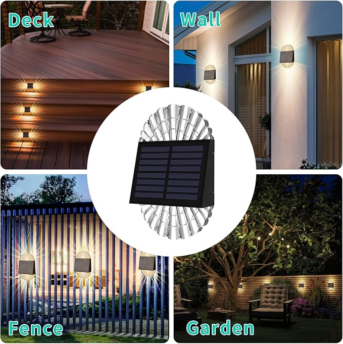 Solar Deck Post Outdoor Lights, 8 Pack Fence Solar Lights, Solar Fence Lights Outdoor Waterproof Led for Garden, Yard, Outdoor Patio Decor, Warm White, S-240