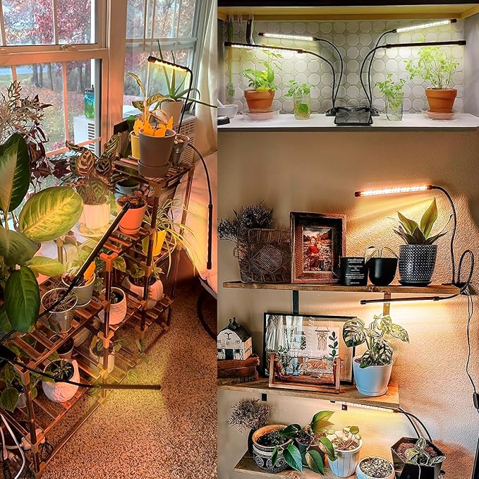 Full Spectrum LED Grow Light for Indoor Plants, 2Heads Grow Lights for Seed Starting, 10 Dimmable Levels & 3 Timer Modes (3/9/12H), Adjustable 360° Gooseneck with Clip, Plant Grow Light 2 Pack
