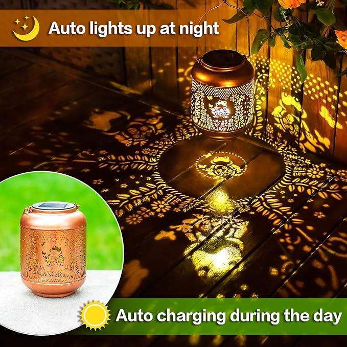 Frog Solar Lanterns Outdoor Waterproof Hanging Solar Lights Frog Gifts for Women Men Mom Metal Decorative LED Outdoor Lanterns for Patio, Lawn, Landscape, Garden Decor, Yard Decorations