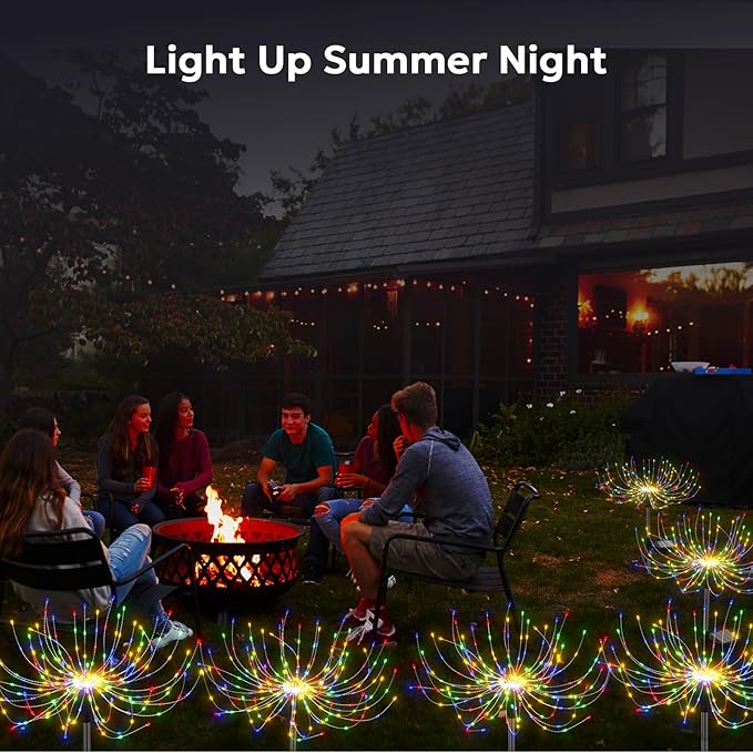 Colorful Solar Garden Lights Outdoor Waterproof Firework Light Solar Powered 200 LED Sparkles Landscape Fairy Light Outside Decorations for Yard Patio Pathway Lawn Party Decor, 6 Pack