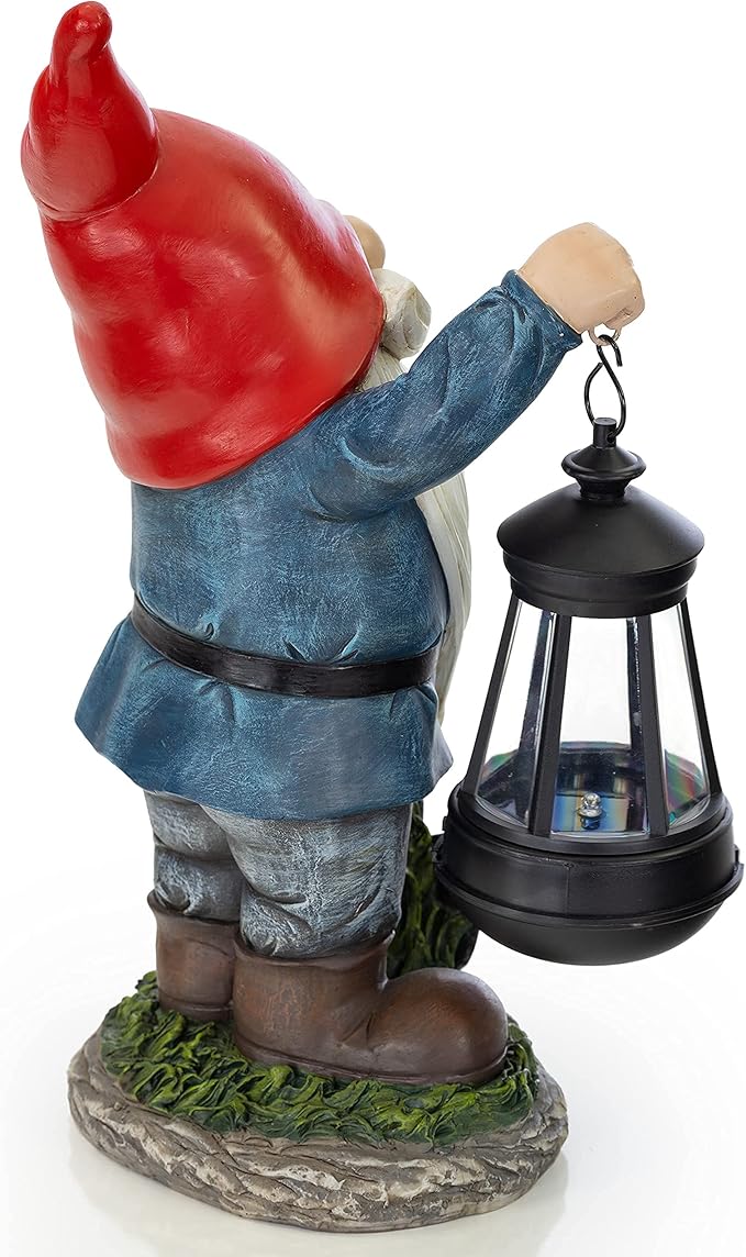 VP Home Earnest Garden Gnomes with Lantern Lawn Gnome Great Addition for Your Garden Solar Powered Light Garden Knome Christmas Decorations Gifts for Outside Patio Lawn