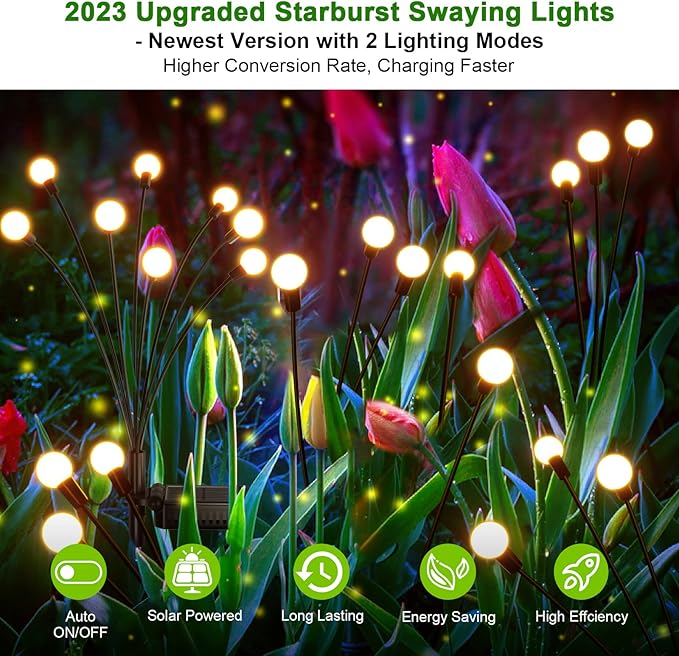 LETMY 6 Pack 48 LED Solar Garden Lights, Upgraded Swaying Firefly Lights Outdoor Waterproof for Outside Garden Decor Yard Patio Decorations, Larger Solar Panel & Bigger Bulb Base