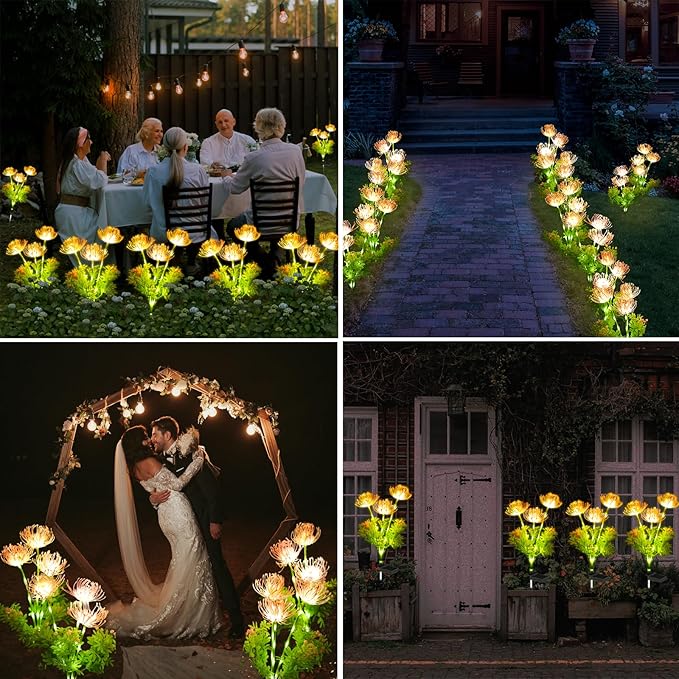 SmilingTown Solar Lights with Light-up Flowers and Stems Outdoor Pathway Decorative Lights Solar Powered Waterproof Lights for Yard Patio Lawn Garden 4 Pack