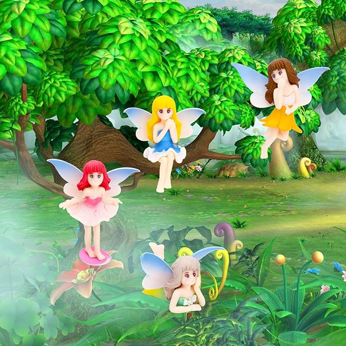 ONEST 4 Pieces Miniature Fairy Garden Accessories Small Fairy Figurines Hand Painted Fairy Figures Girl Fly Wing Figurines for Car Decor Fairy Garden Flower Pot Birthday Cake Topper