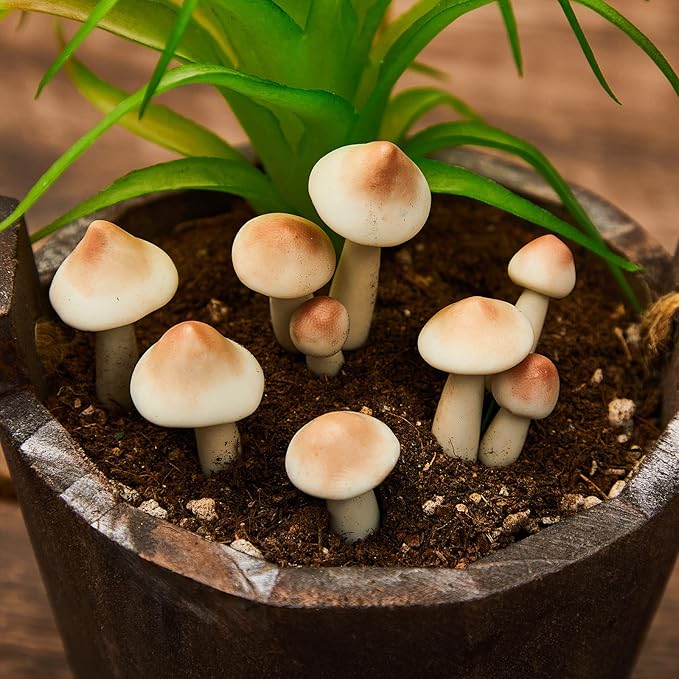 Taiyin 10 Pcs Luminous Mushroom Miniature Garden Mushrooms Outdoor Decor Waterproof Glow in The Dark Yard Decor for Fairy Outdoor Garden Micro Landscape Christmas Tree Decor