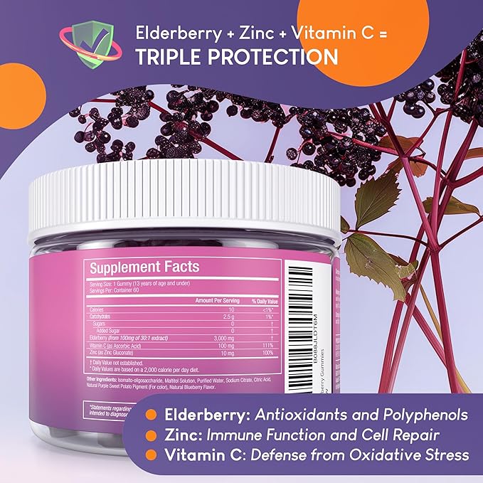 Sugar-Free Kids Elderberry Gummies with Vitamin (60 Ct)