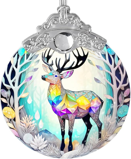 Stained Glass Suncatcher, Jocidea Deer Ornament, Christmas Ornaments, Holidays Ornaments, Christmas Tree Decor, Deer Decor for Home, Deer Gifts