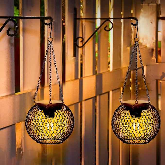 Solar Lanterns Outdoor, 4 Pack Brighter Metal Solar Hanging Lanterns, IP65 Waterproof Solar Lights Outdoor, Gardening Gifts & Decor for Garden Yard Patio Pathway