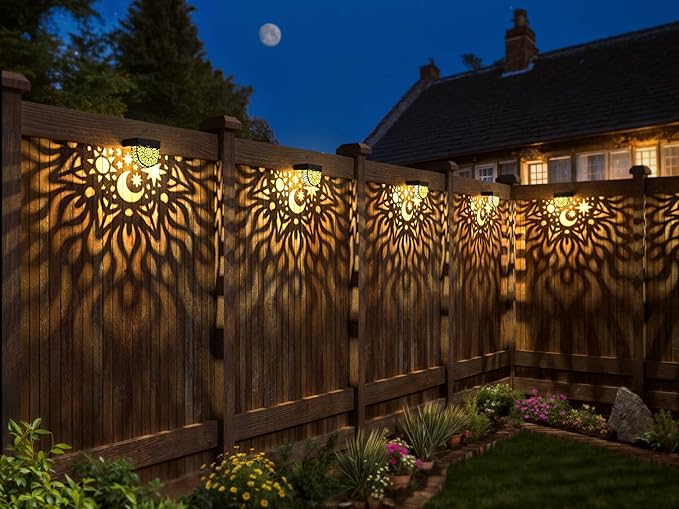 Solar Fence Lights 6 Pack Solar Deck Lights Waterproof LED Powered Step Wall Lanterns Outdoor Decorations Warm Yellow Decorative Lighting for Garden Backyard (Black)