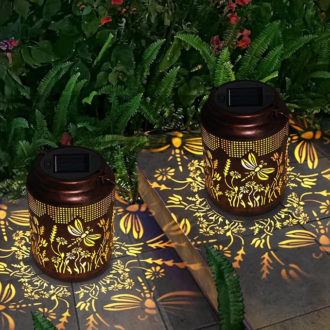 Fastrrugle Solar Lanterns Outdoor Waterproof Hanging Dragonfly Solar Lights Outdoor Decorations Gifts for Women Mom Grandma LED Lanterns Garden Decor Outside for Yard, Patio, Backyard, Porch