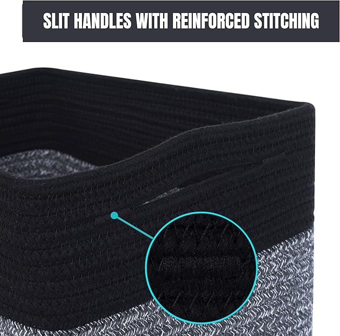 MINTWOOD Design Storage Basket for Shelves, Decorative Baskets for Organizing, Book Basket, Storage Cube Bin Box, Woven Closet Organizer, Pantry Closet and Shoe Basket, Black Grey Mix