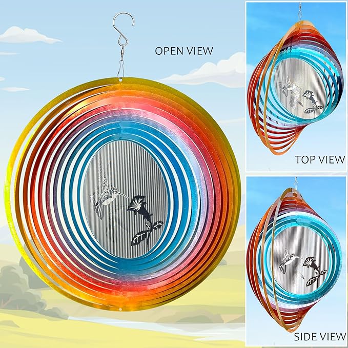 3D Animations Hummingbird Wind Spinner for Yard and Garden,12In Metal Wind Spinners Hummingbird Gift for Women Mom Grandma Wife,Outdoor Garden Decor Hanging Kinetic Yard Art Wind Sculpture