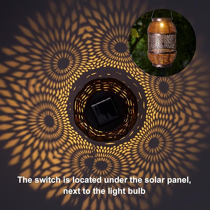 2 Pack Solar Lanterns Outdoor,Rattan with Metal Decorative Garden Hanging Lanterns Waterproof Christmas Gifts for Women LED Light with Handle for Table,Patio,Pathway,Pergolas,Tree,Yard,Fence,Hook