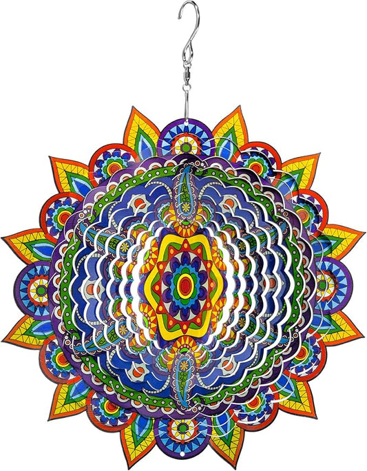 Mandala Wind Spinners, 3D Metal Wind Spinners Outdoor for Yard and Garden,12inch Stainless Steel Hanging Wind Spinners, Kinetic Yard Art Garden Decor Ornament Gifts