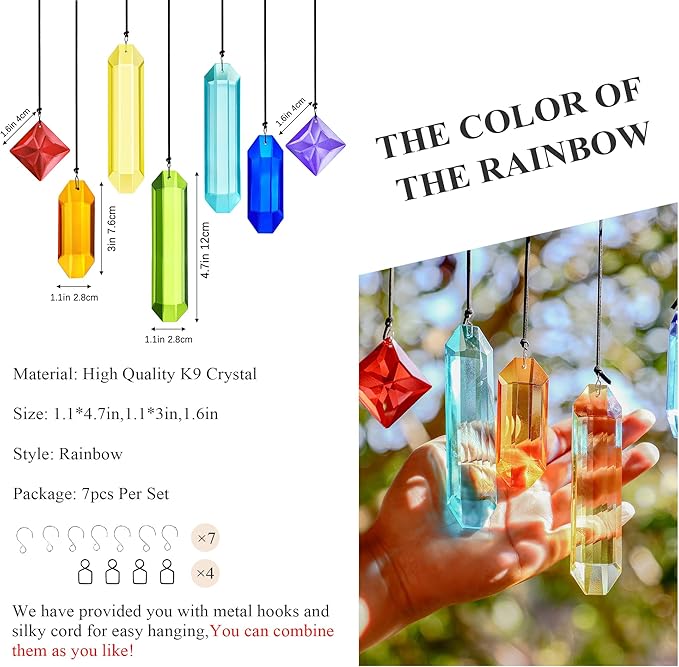 HDCRYSTALGIFTS 7pcs Prisms Crystal Suncatchers for Windows Hanging Rainbow Maker Sun Catchers with Crystals Indoor Outdoor Home Garden Decor
