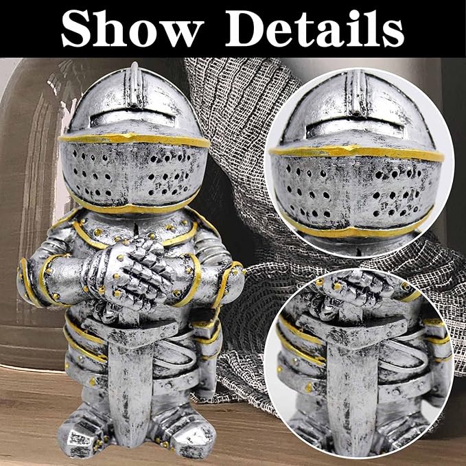 nezababy Knight Gnomes Guard Garden Statue Decoration Medieval Wee Crusader Battle Swordsman Fighting Outdoor Figurines Lawn Decor Resin (E)