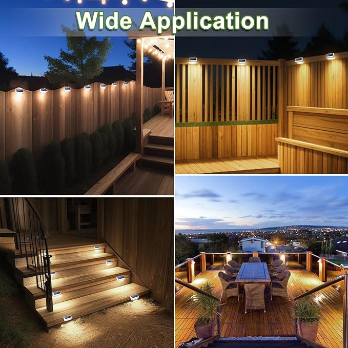 LANSOW Solar Fence Lights 10 Pack, Cool ，Warm and White, Solar Deck Lights Outdoor Waterproof, Dusk to Dawn Solar Powered Decor for Outside, Step, Yard, Patio, Wall, Stair