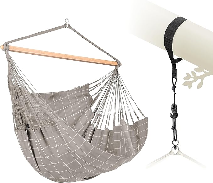 LA SIESTA® - XL King Domingo Hammock Swing Chair & TreeMount - Weather & Tear Resistant Hanging Chair for Bedroom Patio - Outdoor Indoor Hammock Chair w/Suspension Kit for Trees Beams & Posts -Almond