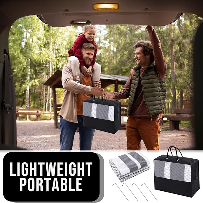 OLANLY Outdoor Rug 9x12 ft Waterproof, Reversible Outdoor Plastic Straw Rug, RV Mat, Indoor Outdoor Carpet Clearance for Patio, Camping, Balcony, Deck, Backyard, Grey & White