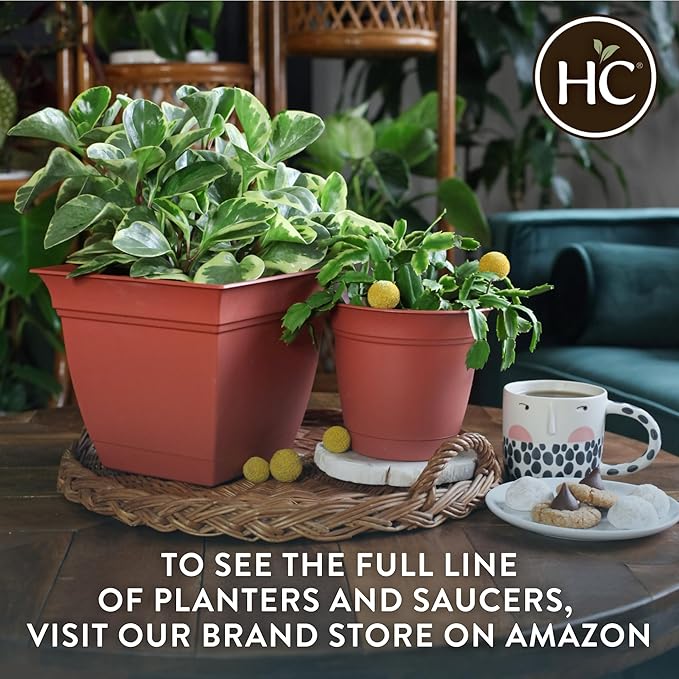 The HC Companies 8 Inch Eclipse Square Planter with Saucer – Indoor Outdoor Plant Pot for Flowers Vegetables Herbs, Teal (Pack of 4)